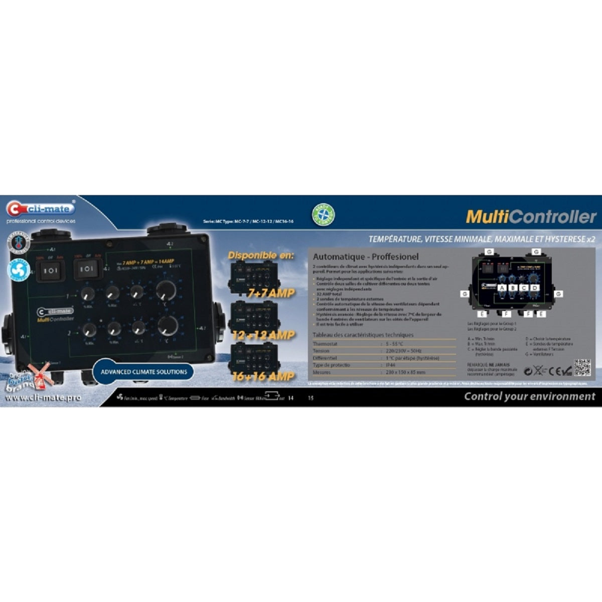 Controleur de climat pour culture indoor Cli-Mate Multicontroller 12+12A - 24A